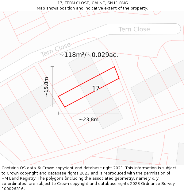 17, TERN CLOSE, CALNE, SN11 8NG: Plot and title map
