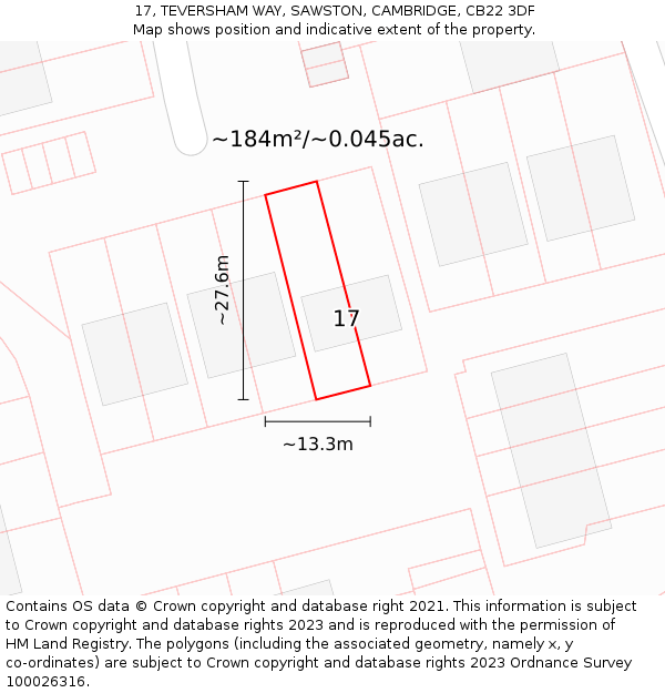17, TEVERSHAM WAY, SAWSTON, CAMBRIDGE, CB22 3DF: Plot and title map
