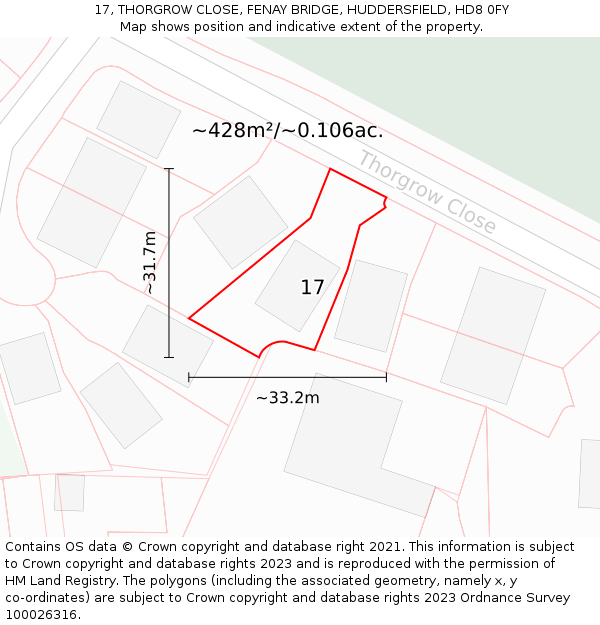 17, THORGROW CLOSE, FENAY BRIDGE, HUDDERSFIELD, HD8 0FY: Plot and title map
