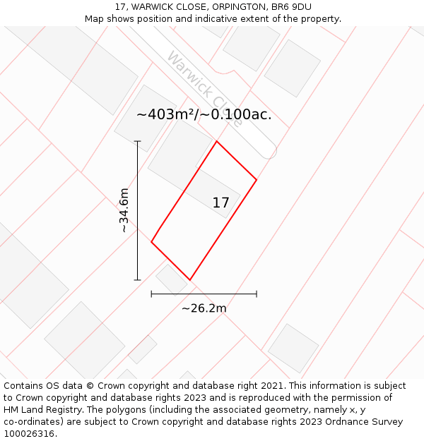 17, WARWICK CLOSE, ORPINGTON, BR6 9DU: Plot and title map
