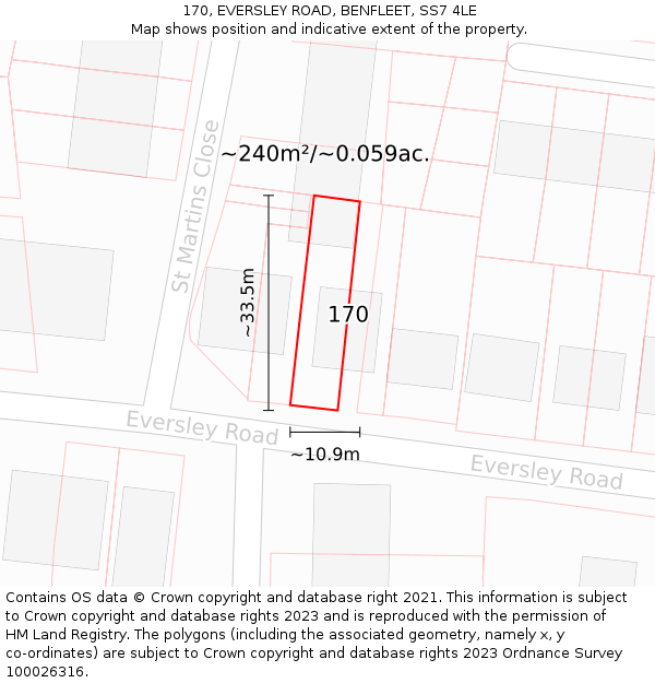 170, EVERSLEY ROAD, BENFLEET, SS7 4LE: Plot and title map