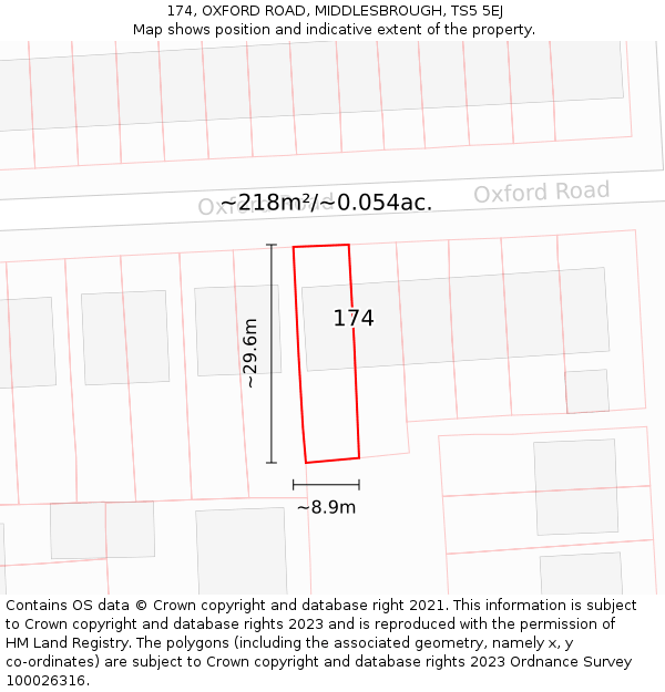 174, OXFORD ROAD, MIDDLESBROUGH, TS5 5EJ: Plot and title map