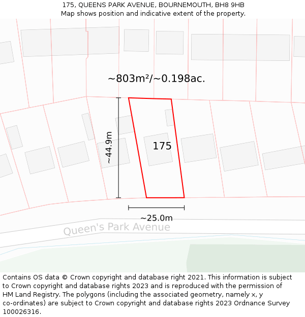 175, QUEENS PARK AVENUE, BOURNEMOUTH, BH8 9HB: Plot and title map