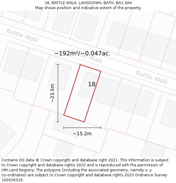 18, BATTLE WALK, LANSDOWN, BATH, BA1 9AX: Plot and title map
