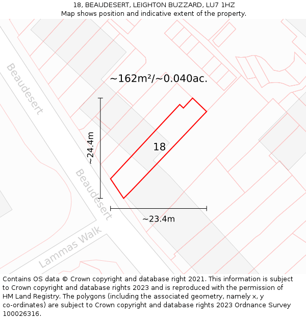 18, BEAUDESERT, LEIGHTON BUZZARD, LU7 1HZ: Plot and title map