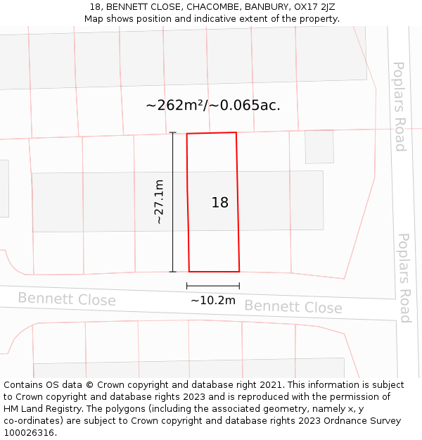 18, BENNETT CLOSE, CHACOMBE, BANBURY, OX17 2JZ: Plot and title map