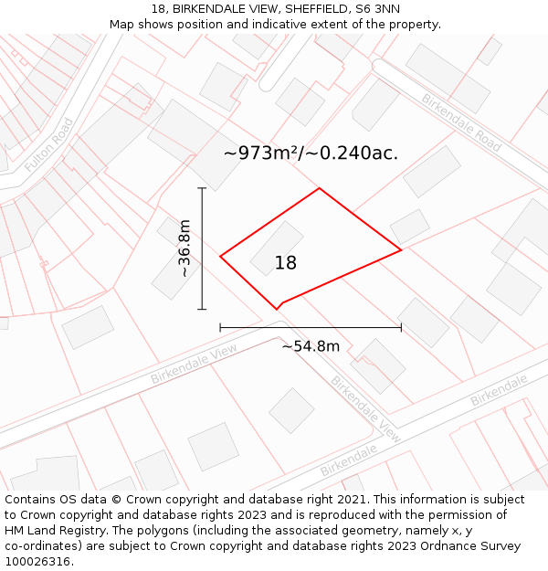 18, BIRKENDALE VIEW, SHEFFIELD, S6 3NN: Plot and title map
