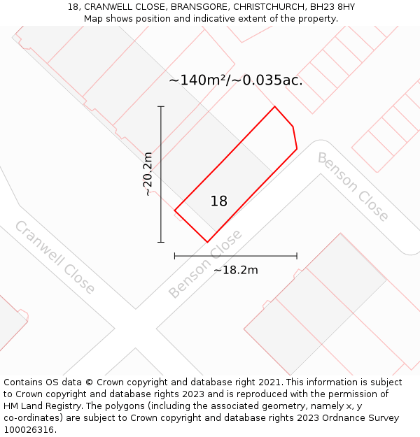 18, CRANWELL CLOSE, BRANSGORE, CHRISTCHURCH, BH23 8HY: Plot and title map