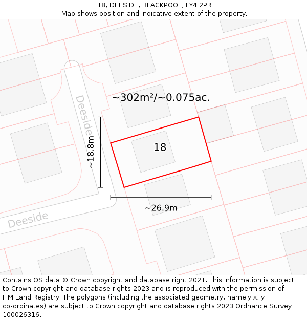 18, DEESIDE, BLACKPOOL, FY4 2PR: Plot and title map
