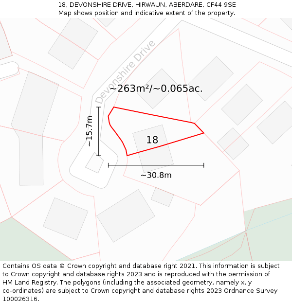 18, DEVONSHIRE DRIVE, HIRWAUN, ABERDARE, CF44 9SE: Plot and title map