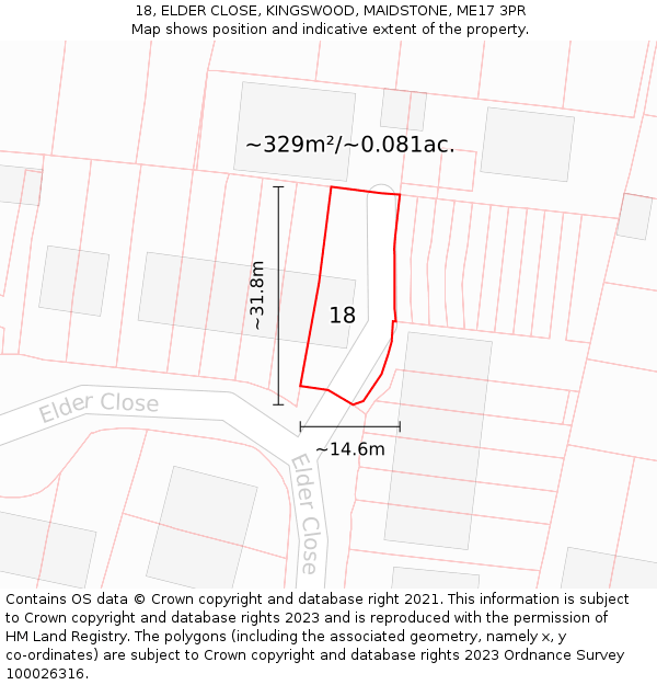 18, ELDER CLOSE, KINGSWOOD, MAIDSTONE, ME17 3PR: Plot and title map
