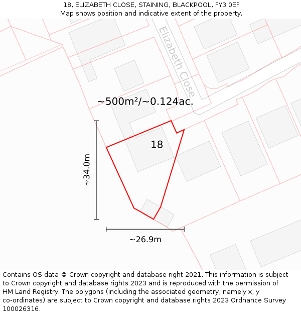 18, ELIZABETH CLOSE, STAINING, BLACKPOOL, FY3 0EF: Plot and title map