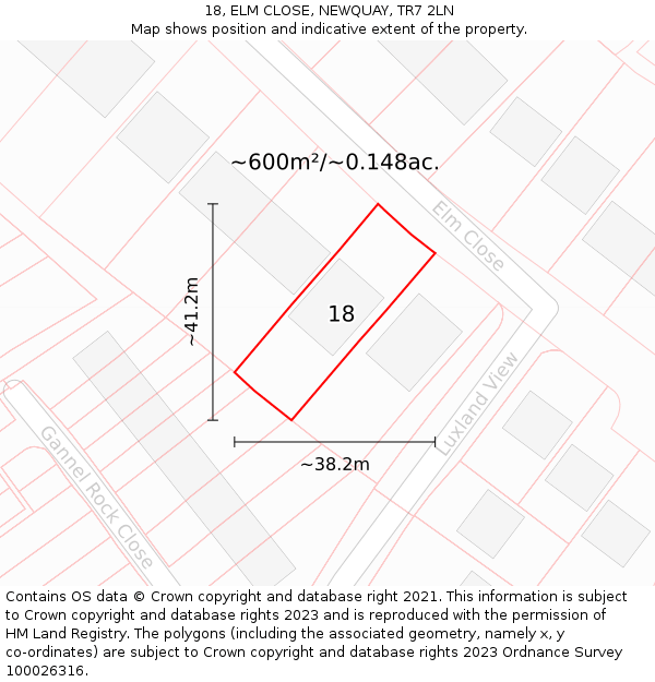 18, ELM CLOSE, NEWQUAY, TR7 2LN: Plot and title map