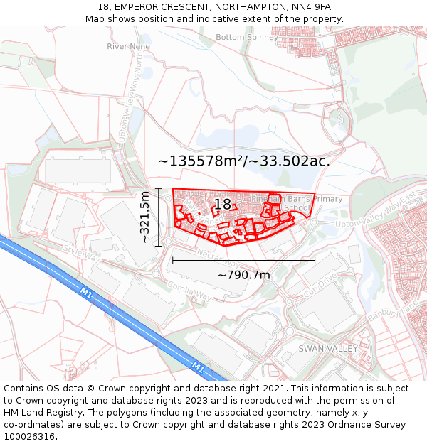 18, EMPEROR CRESCENT, NORTHAMPTON, NN4 9FA: Plot and title map