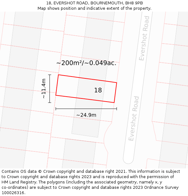18, EVERSHOT ROAD, BOURNEMOUTH, BH8 9PB: Plot and title map