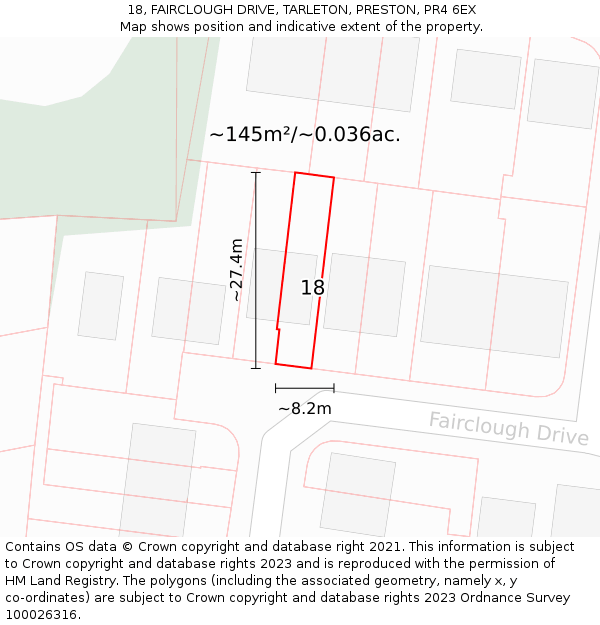 18, FAIRCLOUGH DRIVE, TARLETON, PRESTON, PR4 6EX: Plot and title map