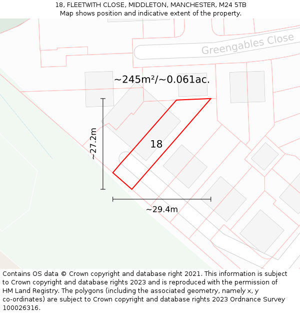 18, FLEETWITH CLOSE, MIDDLETON, MANCHESTER, M24 5TB: Plot and title map
