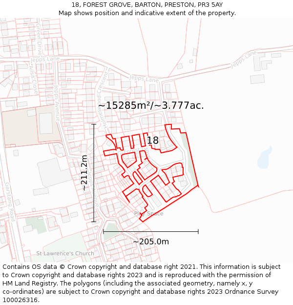 18, FOREST GROVE, BARTON, PRESTON, PR3 5AY: Plot and title map