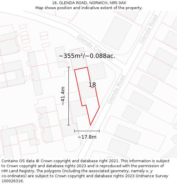 18, GLENDA ROAD, NORWICH, NR5 0AX: Plot and title map