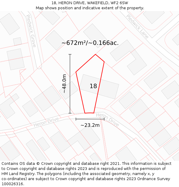 18, HERON DRIVE, WAKEFIELD, WF2 6SW: Plot and title map