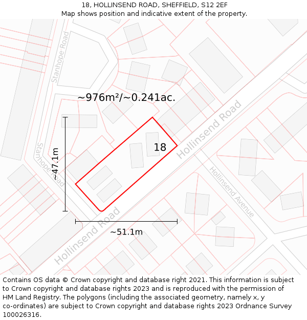 18, HOLLINSEND ROAD, SHEFFIELD, S12 2EF: Plot and title map