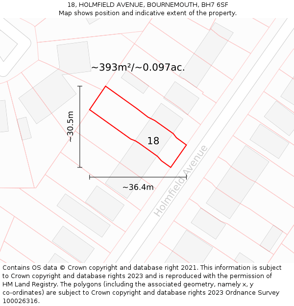 18, HOLMFIELD AVENUE, BOURNEMOUTH, BH7 6SF: Plot and title map