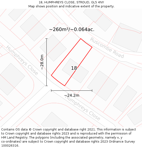 18, HUMPHREYS CLOSE, STROUD, GL5 4NY: Plot and title map