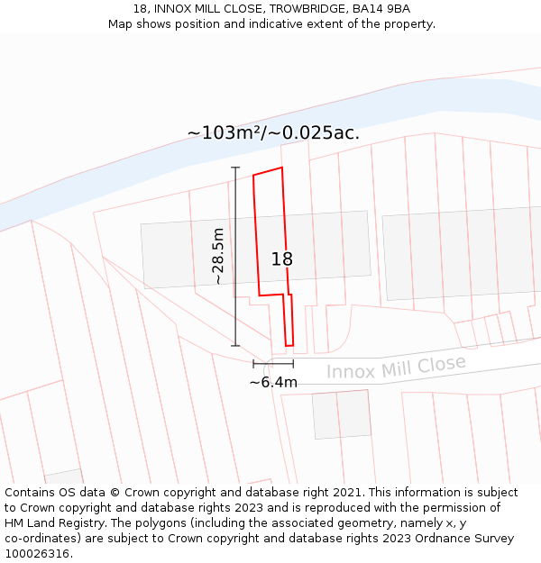 18, INNOX MILL CLOSE, TROWBRIDGE, BA14 9BA: Plot and title map