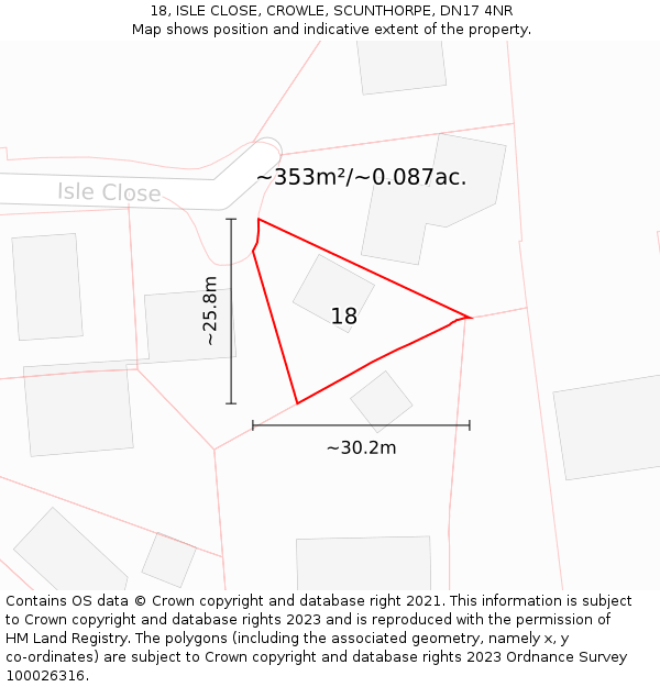 18, ISLE CLOSE, CROWLE, SCUNTHORPE, DN17 4NR: Plot and title map