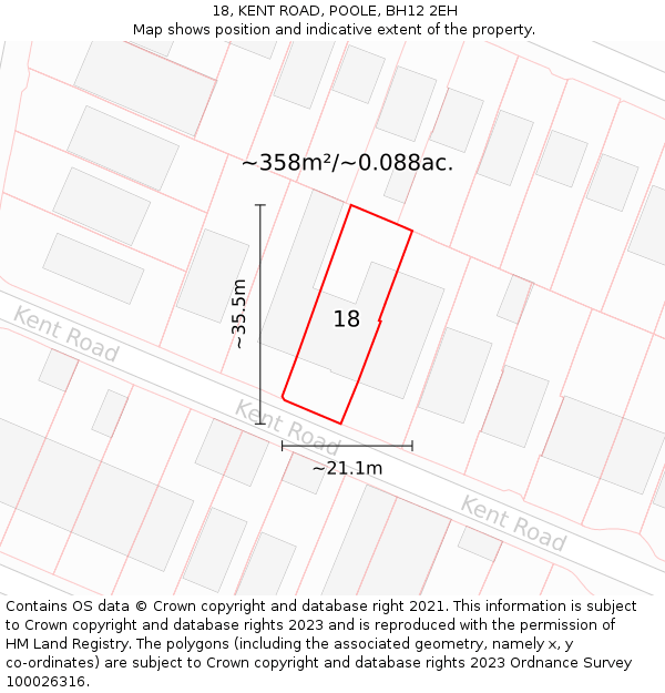 18, KENT ROAD, POOLE, BH12 2EH: Plot and title map