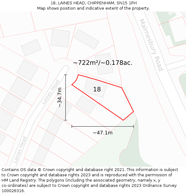 18, LAINES HEAD, CHIPPENHAM, SN15 1PH: Plot and title map