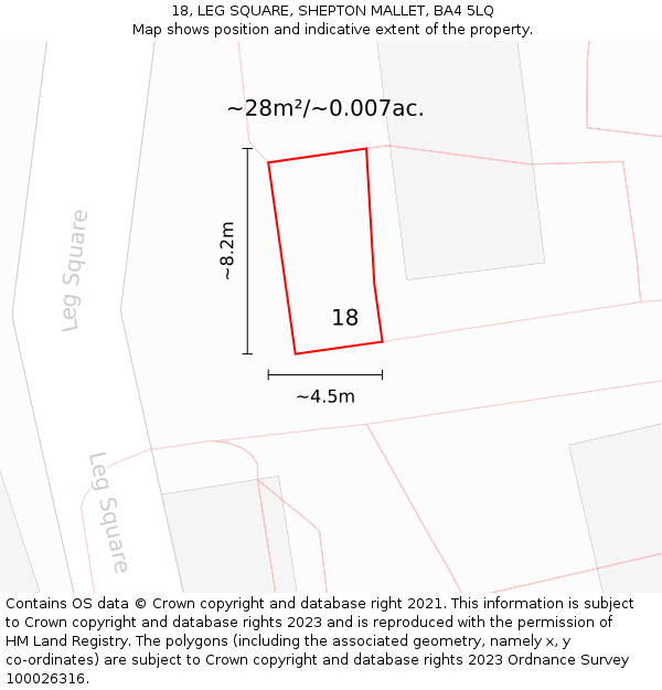 18, LEG SQUARE, SHEPTON MALLET, BA4 5LQ: Plot and title map