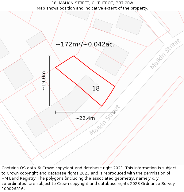 18, MALKIN STREET, CLITHEROE, BB7 2RW: Plot and title map