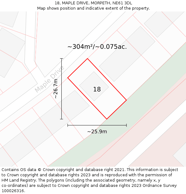18, MAPLE DRIVE, MORPETH, NE61 3DL: Plot and title map