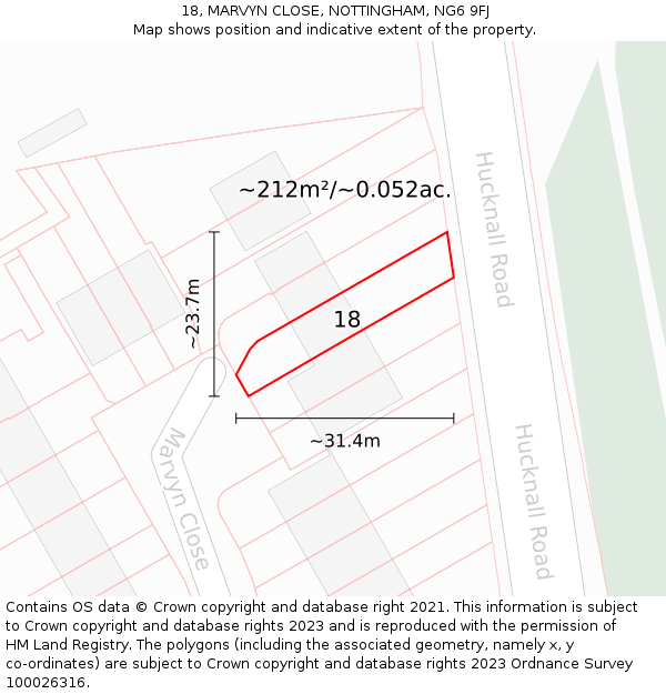 18, MARVYN CLOSE, NOTTINGHAM, NG6 9FJ: Plot and title map