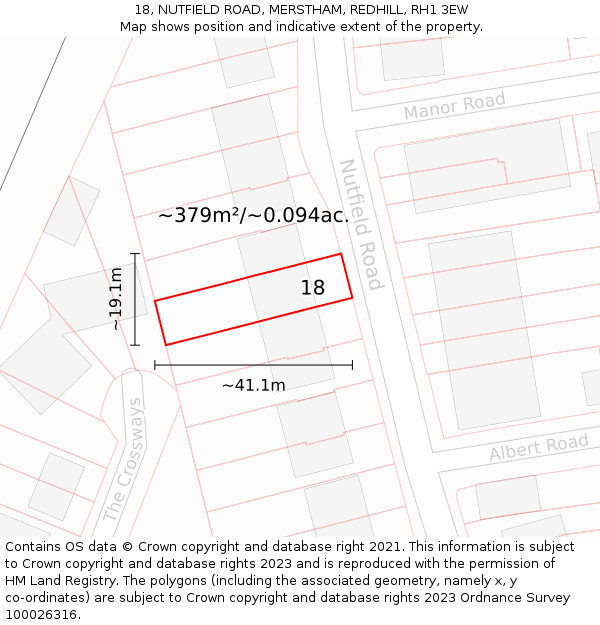 18, NUTFIELD ROAD, MERSTHAM, REDHILL, RH1 3EW: Plot and title map