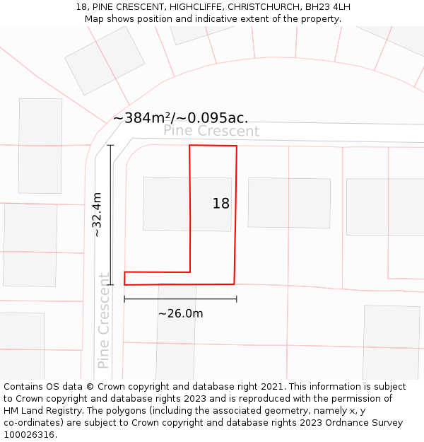 18, PINE CRESCENT, HIGHCLIFFE, CHRISTCHURCH, BH23 4LH: Plot and title map