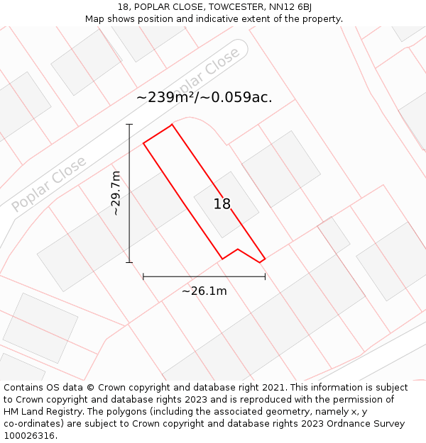 18, POPLAR CLOSE, TOWCESTER, NN12 6BJ: Plot and title map