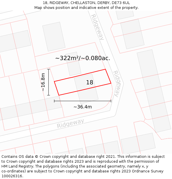 18, RIDGEWAY, CHELLASTON, DERBY, DE73 6UL: Plot and title map