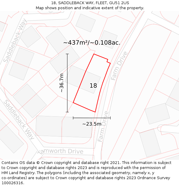18, SADDLEBACK WAY, FLEET, GU51 2US: Plot and title map