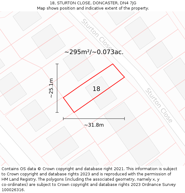18, STURTON CLOSE, DONCASTER, DN4 7JG: Plot and title map