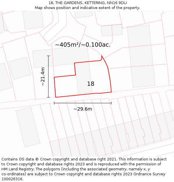 18, THE GARDENS, KETTERING, NN16 9DU: Plot and title map