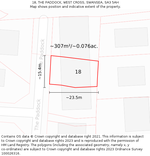 18, THE PADDOCK, WEST CROSS, SWANSEA, SA3 5AH: Plot and title map