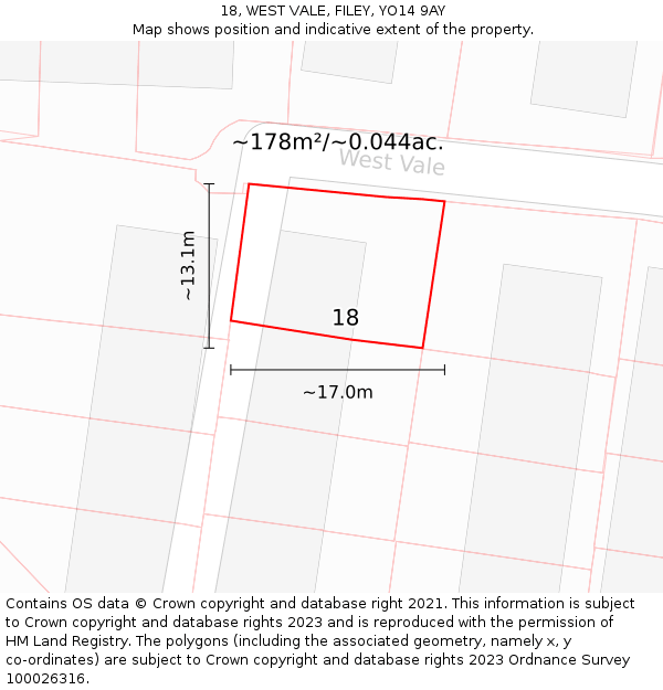 18, WEST VALE, FILEY, YO14 9AY: Plot and title map