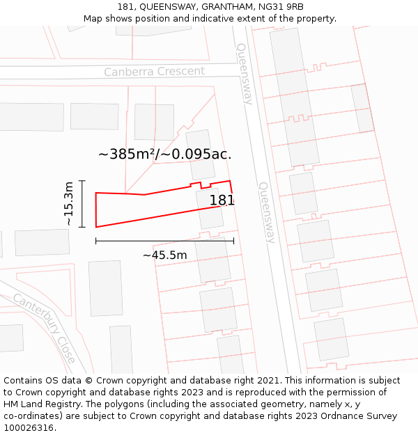 181, QUEENSWAY, GRANTHAM, NG31 9RB: Plot and title map