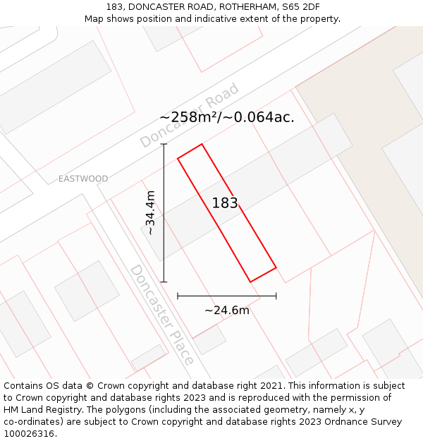 183, DONCASTER ROAD, ROTHERHAM, S65 2DF: Plot and title map
