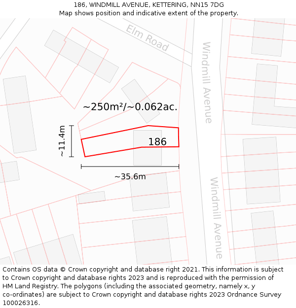 186, WINDMILL AVENUE, KETTERING, NN15 7DG: Plot and title map