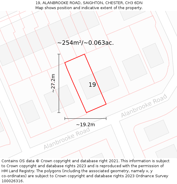 19, ALANBROOKE ROAD, SAIGHTON, CHESTER, CH3 6DN: Plot and title map