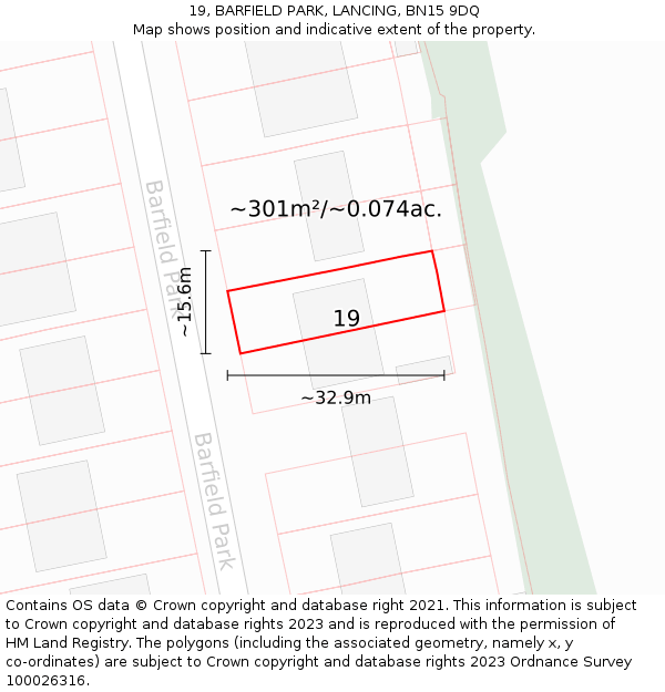 19, BARFIELD PARK, LANCING, BN15 9DQ: Plot and title map