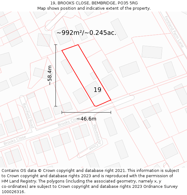 19, BROOKS CLOSE, BEMBRIDGE, PO35 5RG: Plot and title map